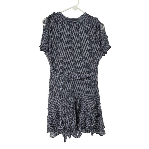 REISS SZ 8 RAYAH CHIFFON CHEVRON PRINT RUFFLE TIERED SILT SLEEVE MINI DRESS - Picture 1 of 7
